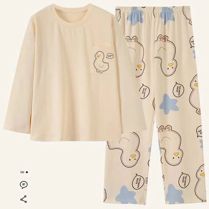 Spring and Autumn New Women's Pajamas Homewear Suit Girls Thin Section Long-Sleeved Students Big Yards Cartoon Loose Pajamas