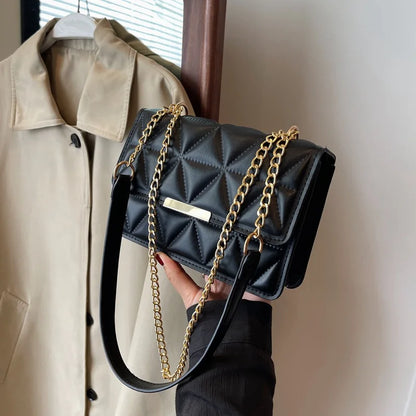 Women's Simple Texture Rhombus Embroidery Pleated Handbag 2025 Autumn New Temperament Single Shoulder Crossbody Bag