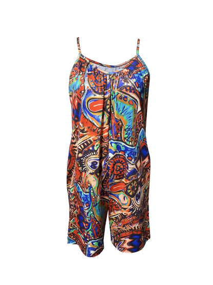 Women's Vibrant Paisley Print Sleeveless Romper Jumpsuit  for Summer Vacation,Casual Sleeveless One Piece for vacation outfits