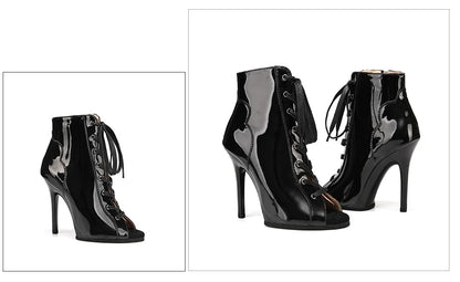 Women Sexy Thin High Heel Dance Shoes Party Ballroom Pole Jazz Lace Up Platform Dancing Boots Short Tube Heels 8.5/9.5CM Booties