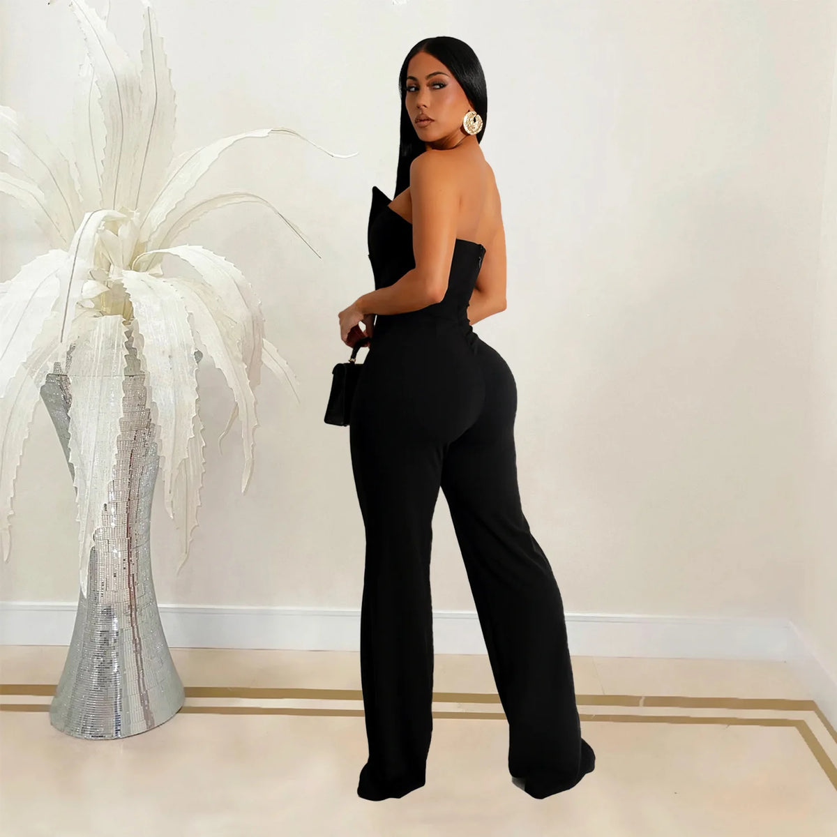 Sexy Backless Strapless Jumpsuit Summer Women Fashion Solid Button Sleeveless Slim Fit Wrap Hip Jumpsuits Elegant Office Romper