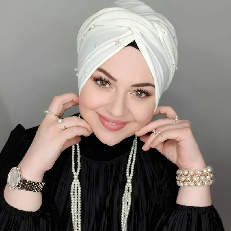 Muslim Fashion Pearl Black Modal Hijab Undercap Abaya Hijabs For Woman Abayas Jersey Head Scarf Dress Women Turbans Turban Cap