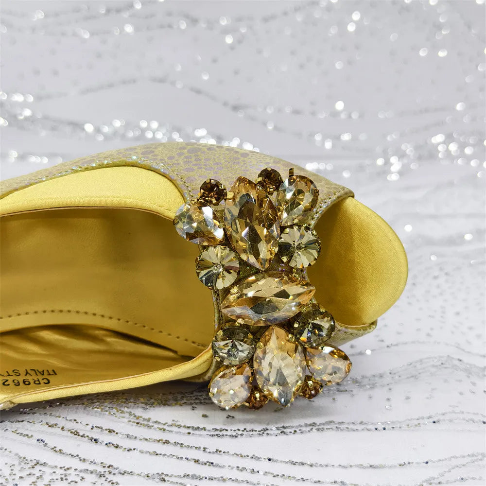 Elegant Orange Color 2025 Rhinestone High-Heels Shoes & Handbag Set – Luxury Wedding & Party Accessories
