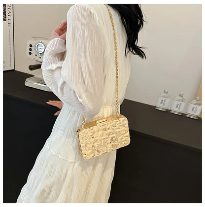Luxury Golden Evening Bags For Women Wedding Dinner Party Chain Shoulder Cross Body Bag 2024 Designer Purses And Handbags