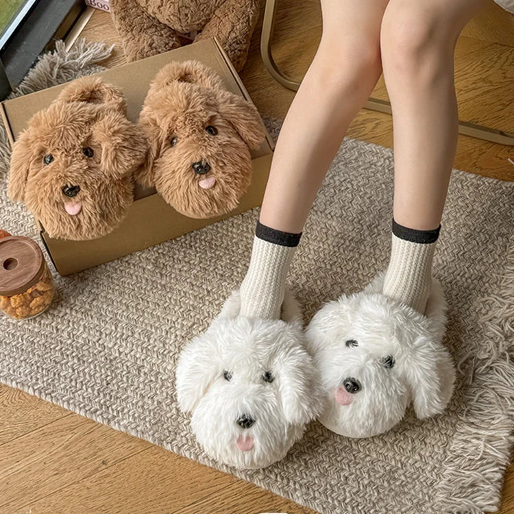 Fluffy Cartoon Women's Home Slippers Winter Cute Plush Luxury Designer Woman Shoes Flats Indoor Casual Fuzzy Fur Slides Elegant
