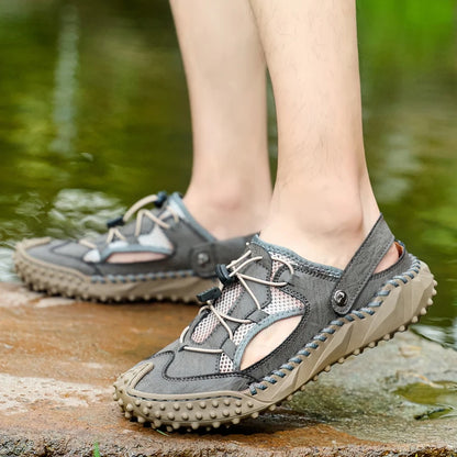 Mens Sandals Summer Outdoor Casual Mesh Hollow Walk Fishing Wading Shoes Lightweight Non Slip Hand Sewn Beach Slippers Man