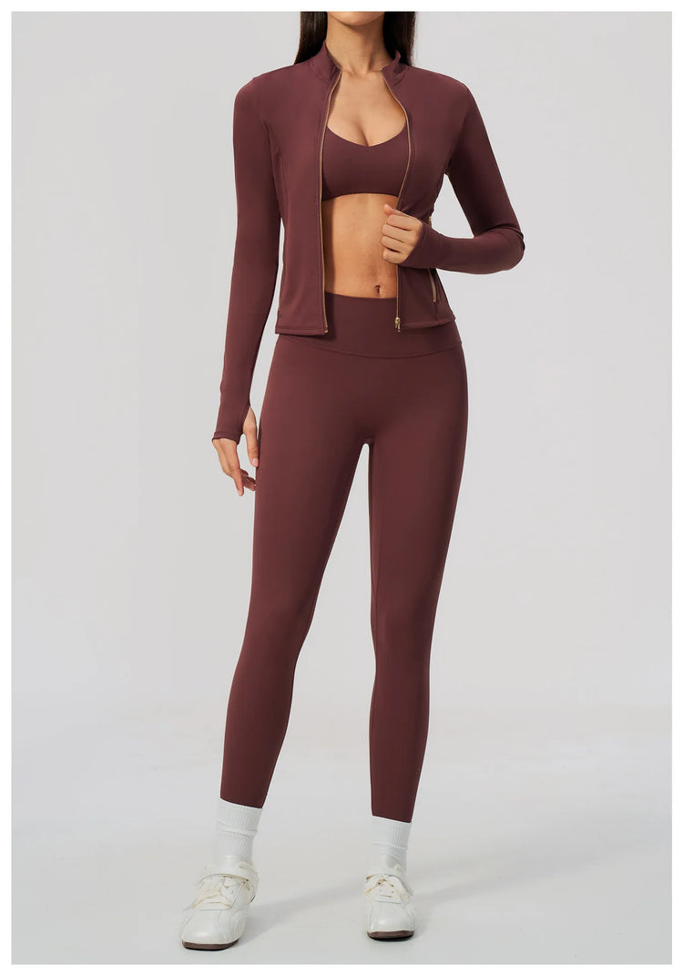 Yoga Set 3PCS Women's Tracksuit Workout Outfit Zipper Fitness Long Sleeved Sports Set Gym Clothes Female Sports Bra Yoga Outfits
