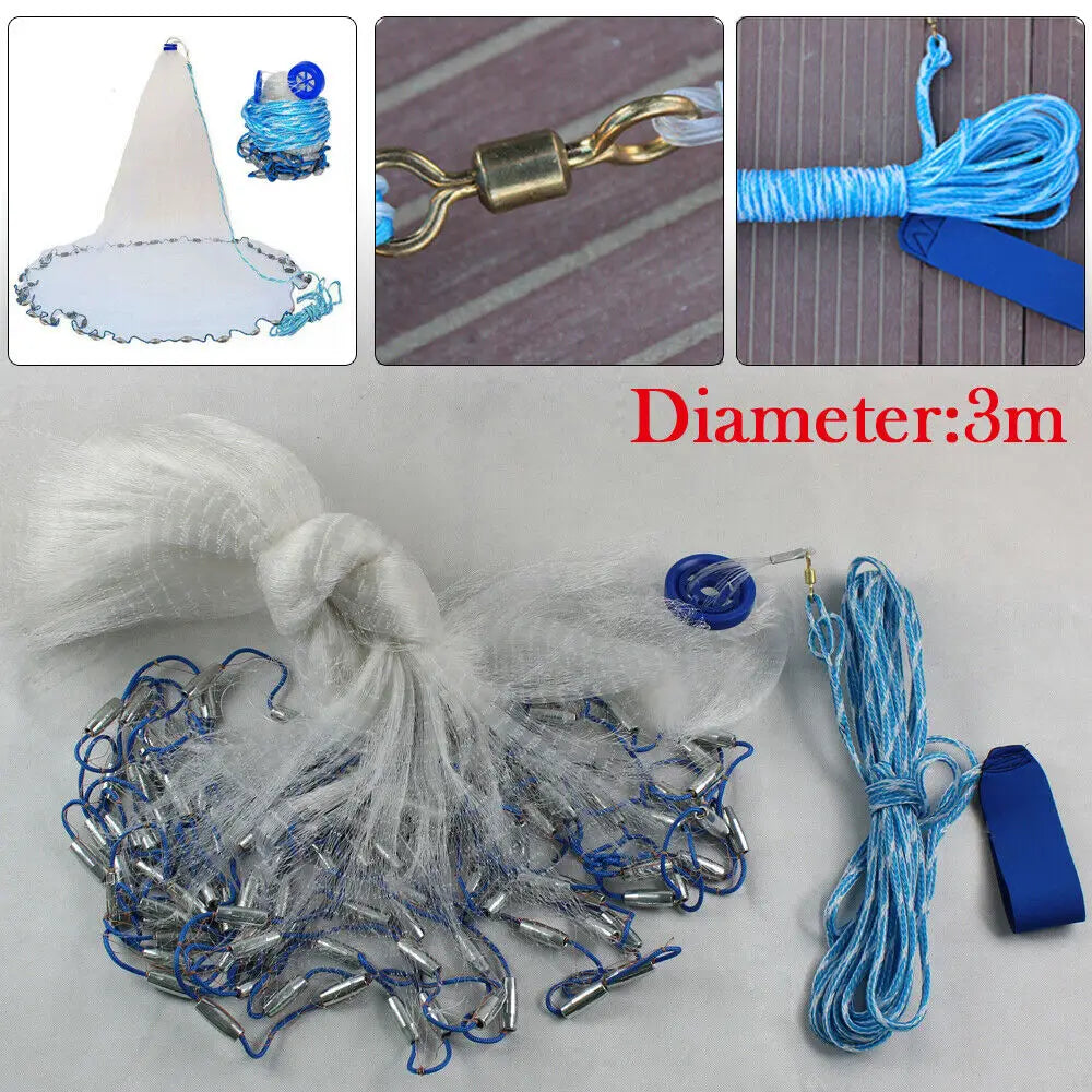 10ft Fishing Cast Net for Bait Trap Round Throw Cast Net Ready‑to‑Use Hand Throw Fishing Net for River Lake Pond Shallow Sea Fishing