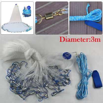 10ft Fishing Cast Net for Bait Trap Round Throw Cast Net Ready‑to‑Use Hand Throw Fishing Net for River Lake Pond Shallow Sea Fishing