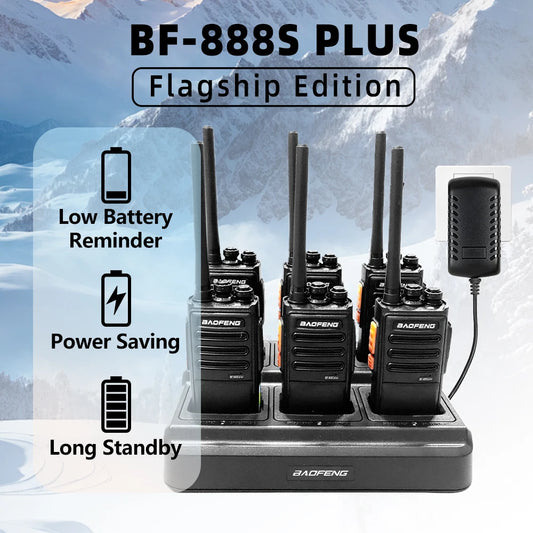 6-Pack Baofeng 888S PLUS Walkie Talkies UHF PMR446 MHz BF-888S Portable 16-Channel Long-Distance Professional Range 3-5km Radio