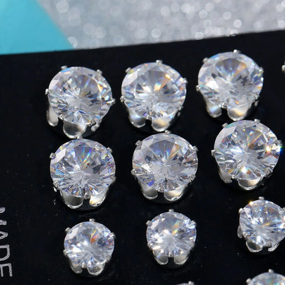 12 Pairs Of Stud Earrings Set Inlaid Round Zircon Elegant Ear Piercing Jewelry Decoration Party Favors for Men Women Daily Wear