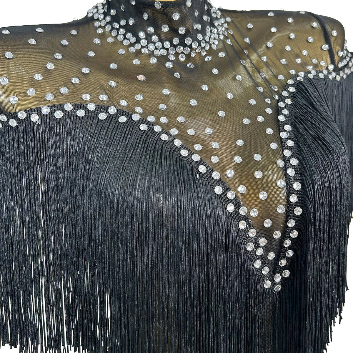 Sexy Rhinestone Tassel Bodysuits Women Night Club Party One Piece Jumpsuits Stage Performance Outfit Skinny Gogo Dancer Leotard