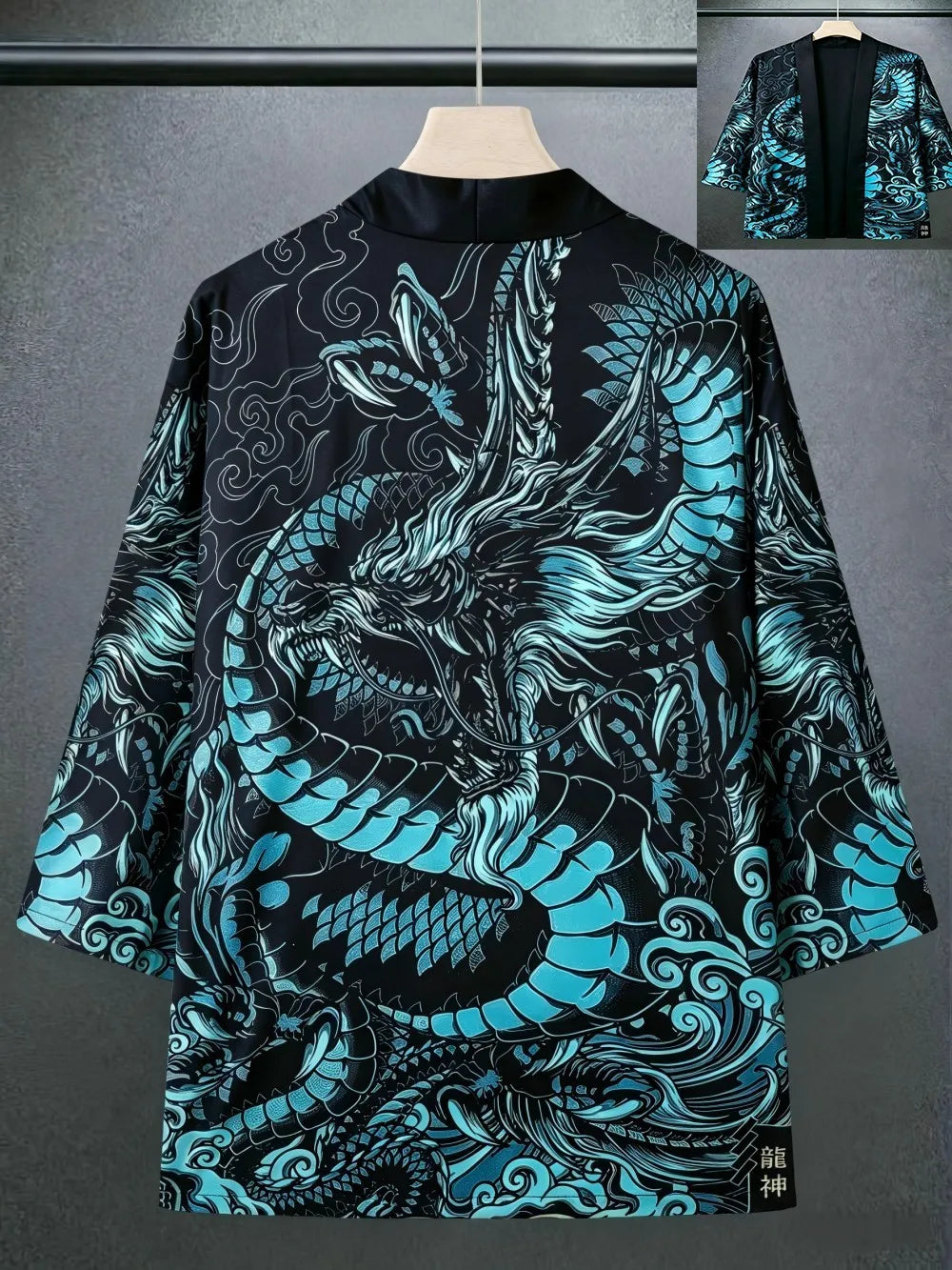 European And American men's Summer Retro Dragon Teng Print Soft And Breathable Open Top Traditional Kimono Outdoor Casual Top