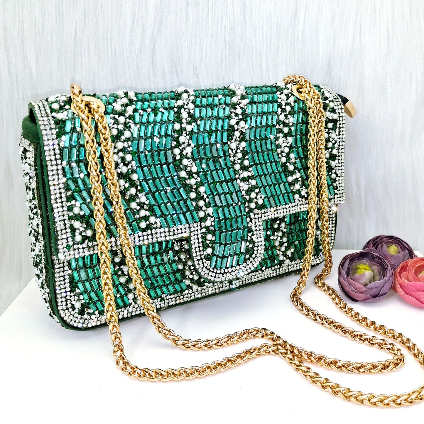 Nigeria Distinguished Green And Elegant Women's Designer High Heels And Bag Set, Fashionable Fishmouth Shoes In Nigerian Style