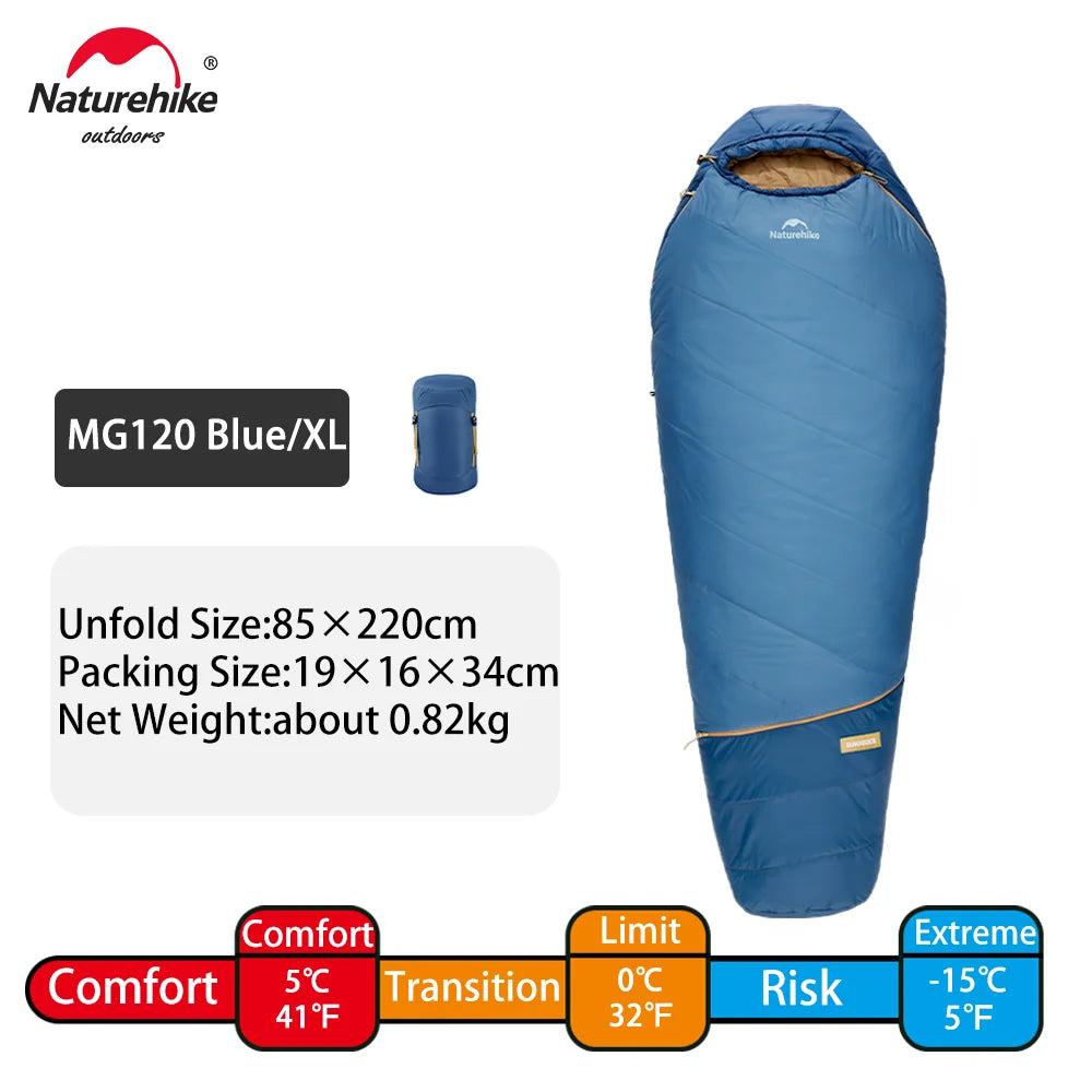 Naturehike MG120 MG270 Mummy Sleeping Bag -2~5℃ Ultralight Camping Hiking Cotton Warm Thermal Winter Machine Washable Tour Gear