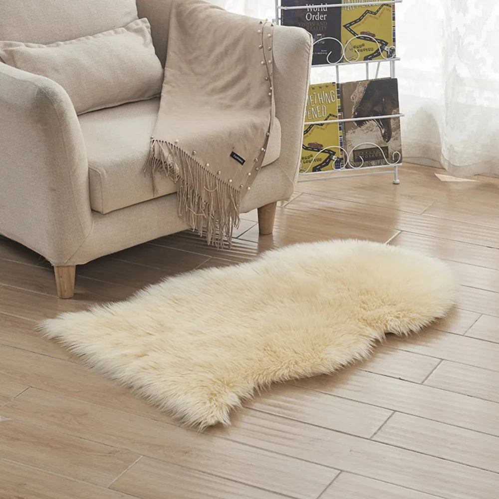 Imitation Wool Non Slip Fluffy Shaggy Floor Protection Soft Rugs Washable Sheepskin Rug Bedroom Mats Faux Fur Home Decor