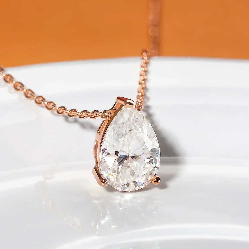 FEOBUR 1-4CT Pear Cut Moissanite Diamond Necklace for Women Certified 925 Sterling Silver Waterdrop Pendant Neckchain Jewelry