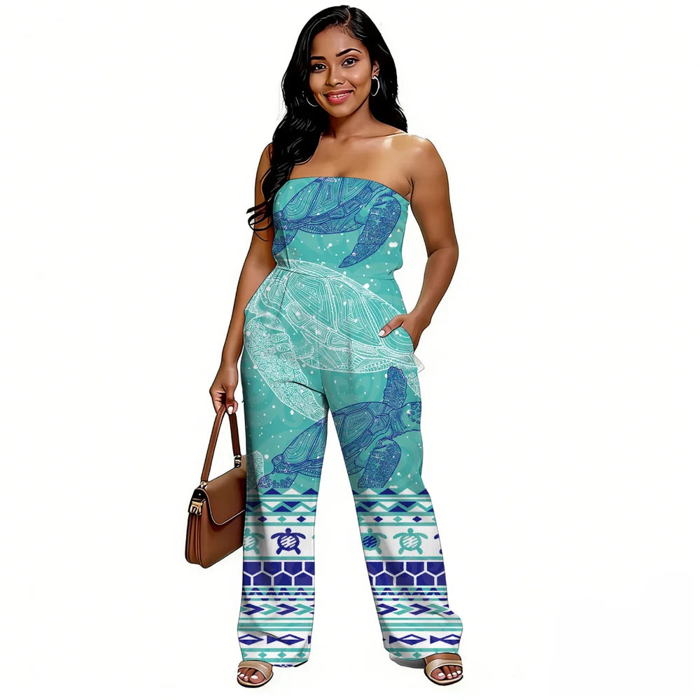 Newly designed Polynesian-style casual loose-shoulder women's one-piece pants with ethnic style - Samoan wide-leg pants