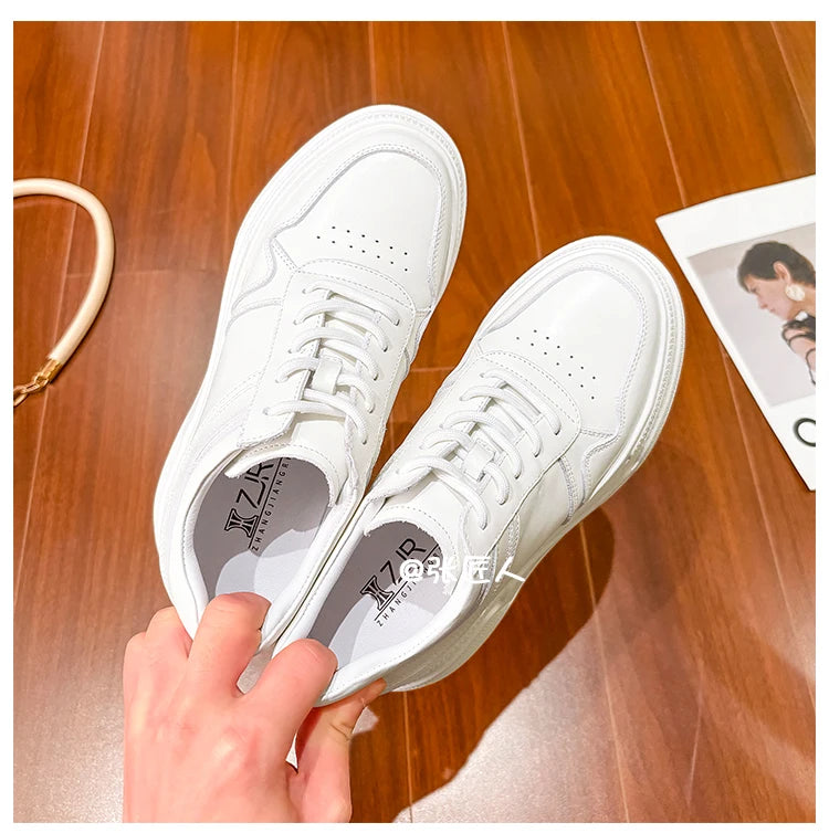 10-14cm Chunky Sneakers Women Platform Shoes Elevator Shoe White Mesh Breathable Sneakers Real Leather Increasing Shoes