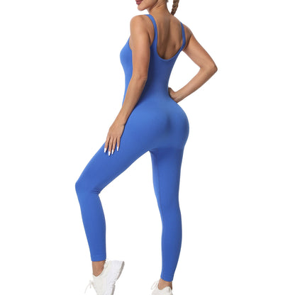 Women's Solid Color Threaded Vest Jumpsuit, Sports Fitness yoga Suit, Jumpsuit