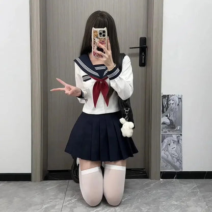 Basic Style Short Sleeve Sailor Suit Uniform JK School Uniform Short Skirt for Women Cosplay Special Use Clothing