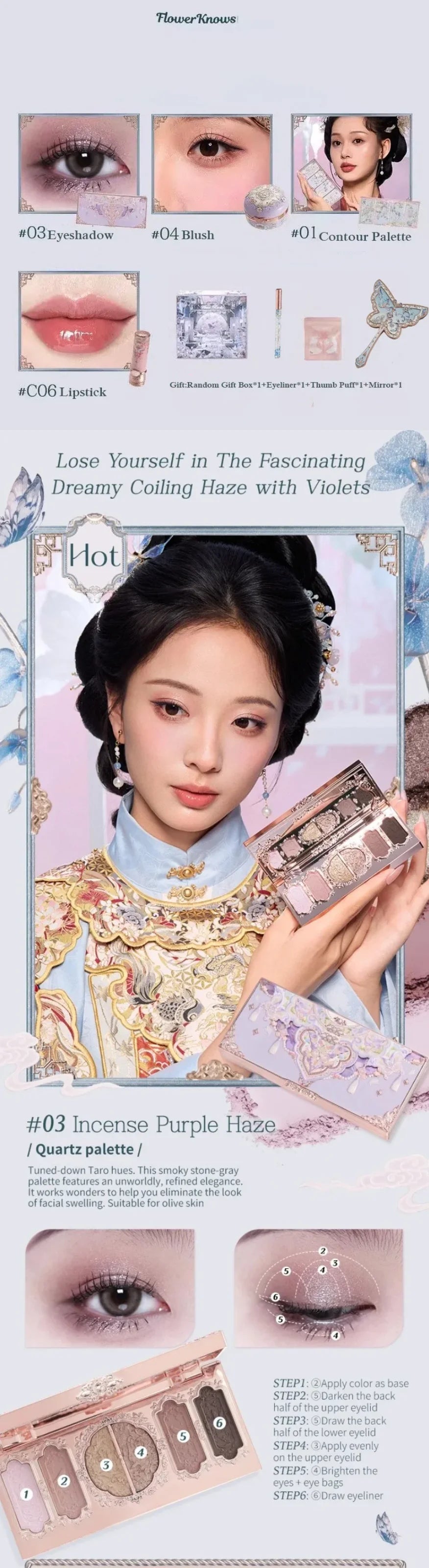 Flower Knows Set Midsummer Fairytales Make up Gift Box Eye Brow Palette Powder Blusher Eyebrow Concealer Lipgloss For Women