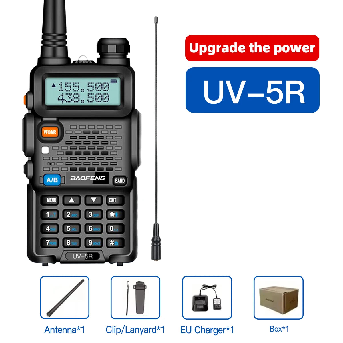 1PC Portable Handheld Walkie Talkie Baofeng High Quality EU Plug UV-5R 128 Channels 3-5KM Long Range FM Radio Communication