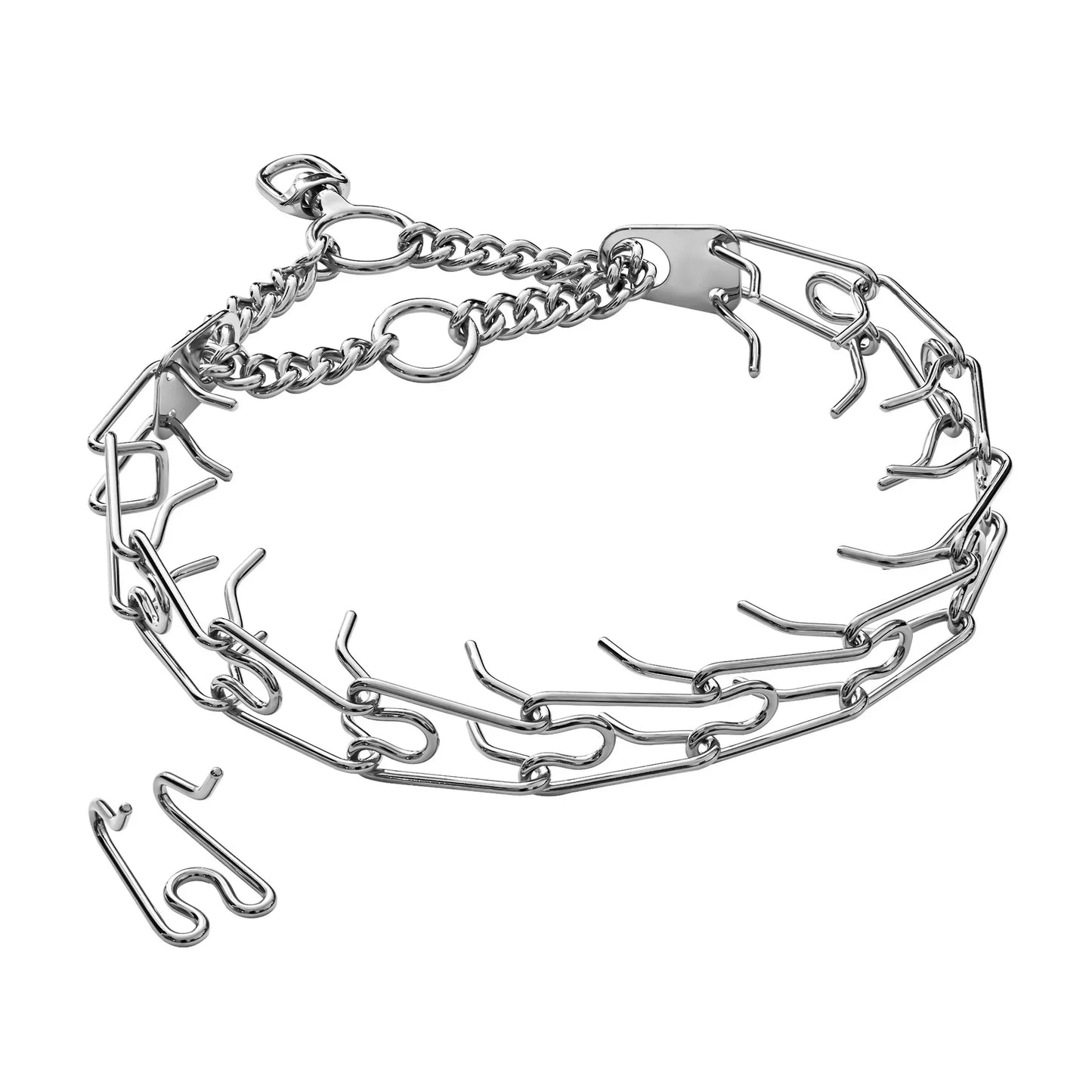 Gold Dog Prong Collar Removable Pet Spike Necklace with Comfort Rubber Tip Adjustable Stainless Steel Dogs Training Link Chain