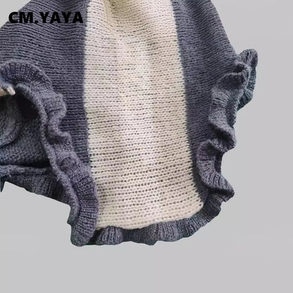 CM.YAYA Women's Set Knit Long Sleeve Crop Sweater + Irregular Mini Skirts 2025 Active Street Two 2 Piece Sets Outfits Tracksuit