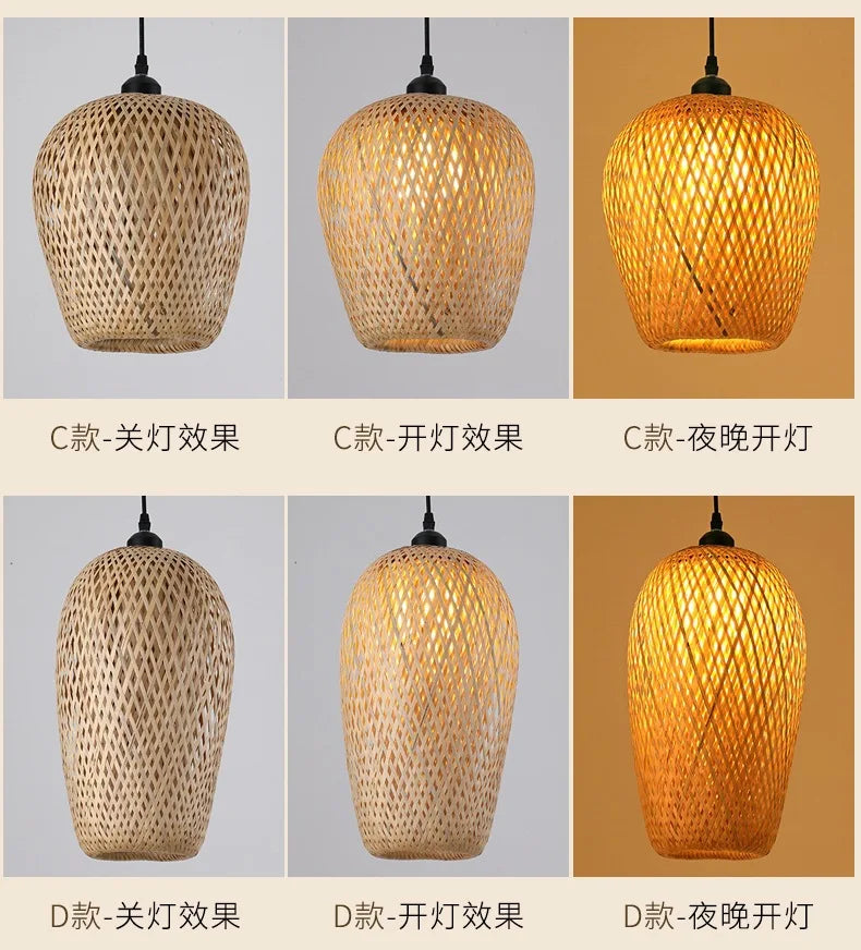 Newest Bamboo Pendant Lamp Ceiling Lights Rattan Wicker Lustre Hand Knit Braiding Suspended Home Dining Braided Indoor Decor Hot