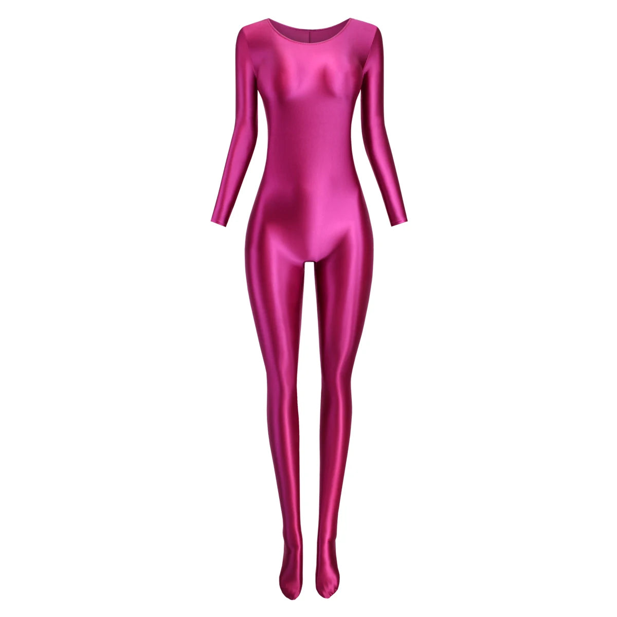 MJINM Women Smooth Overalls Long Sleeve Tights Round Neck Full Length Stretch Zentai Bodysuits Yoga Fitness One Piece Jumpsuits