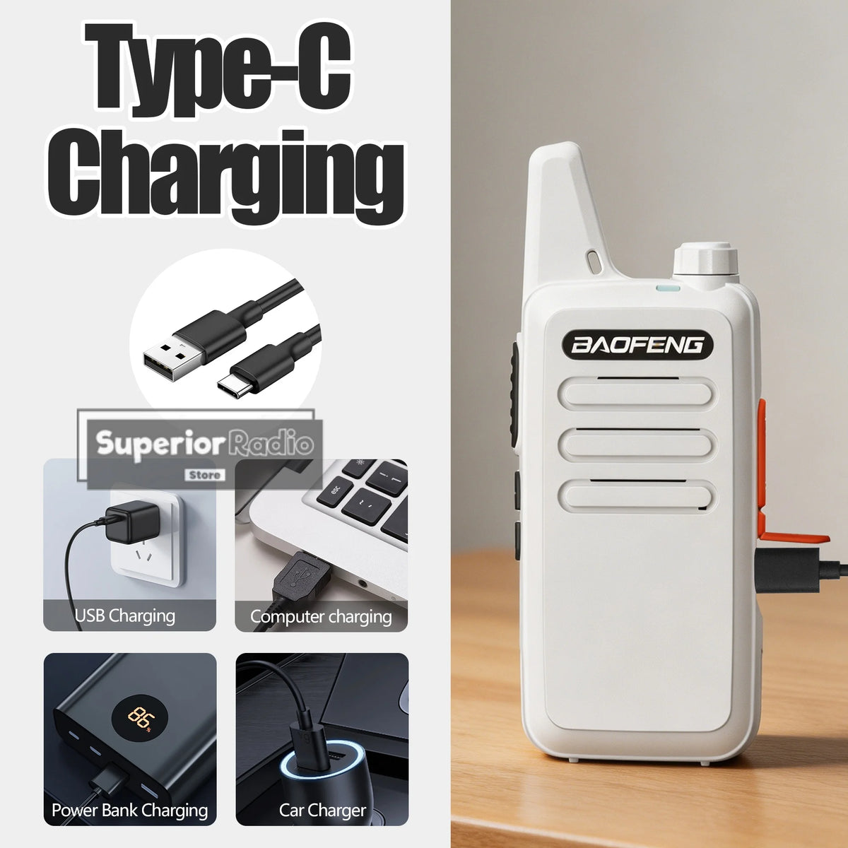 2/4PCS Baofeng BF-T20D Portable Walkie Talkie Type-C Charging 400-480Mhz AI Noise Reduction 16 Channels Mini Two Way Ham Radio