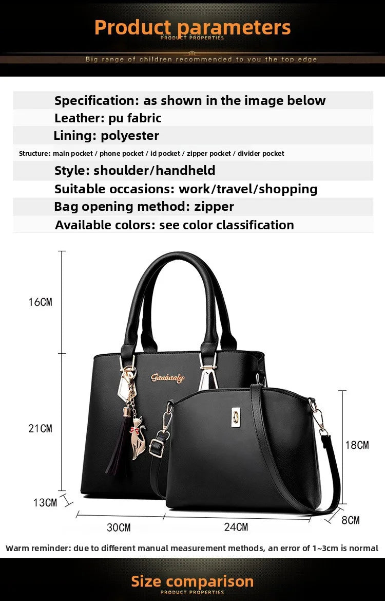 Fashionable women's handbag set, simple shoulder bag, suitable for professional commuting and street photography, versatile