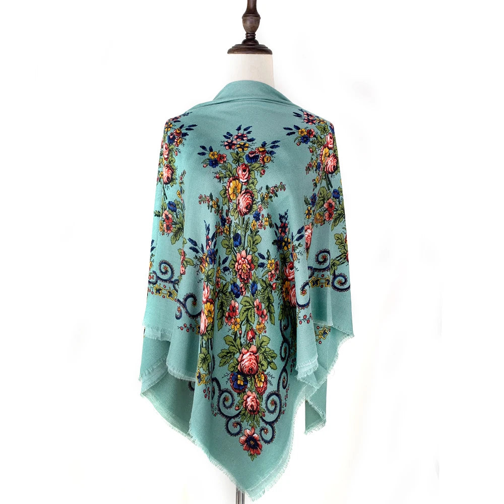 120*120cm Breathable Thin Russian Square Scarf Women Luxury Floral Print Bandana Shawl Foulard Female Beach Scarves Wraps