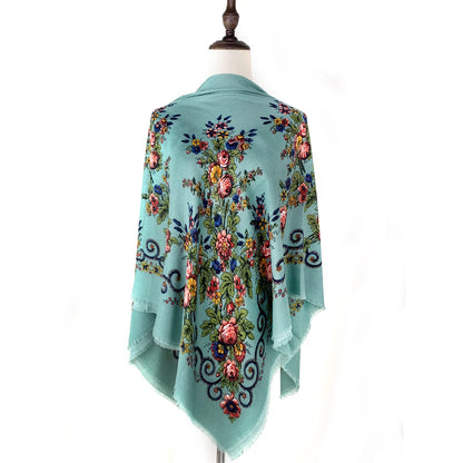 120*120cm Breathable Thin Russian Square Scarf Women Luxury Floral Print Bandana Shawl Foulard Female Beach Scarves Wraps