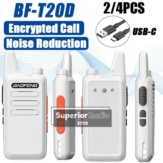 2/4PCS Baofeng BF-T20D Portable Walkie Talkie Type-C Charging 400-480Mhz AI Noise Reduction 16 Channels Mini Two Way Ham Radio