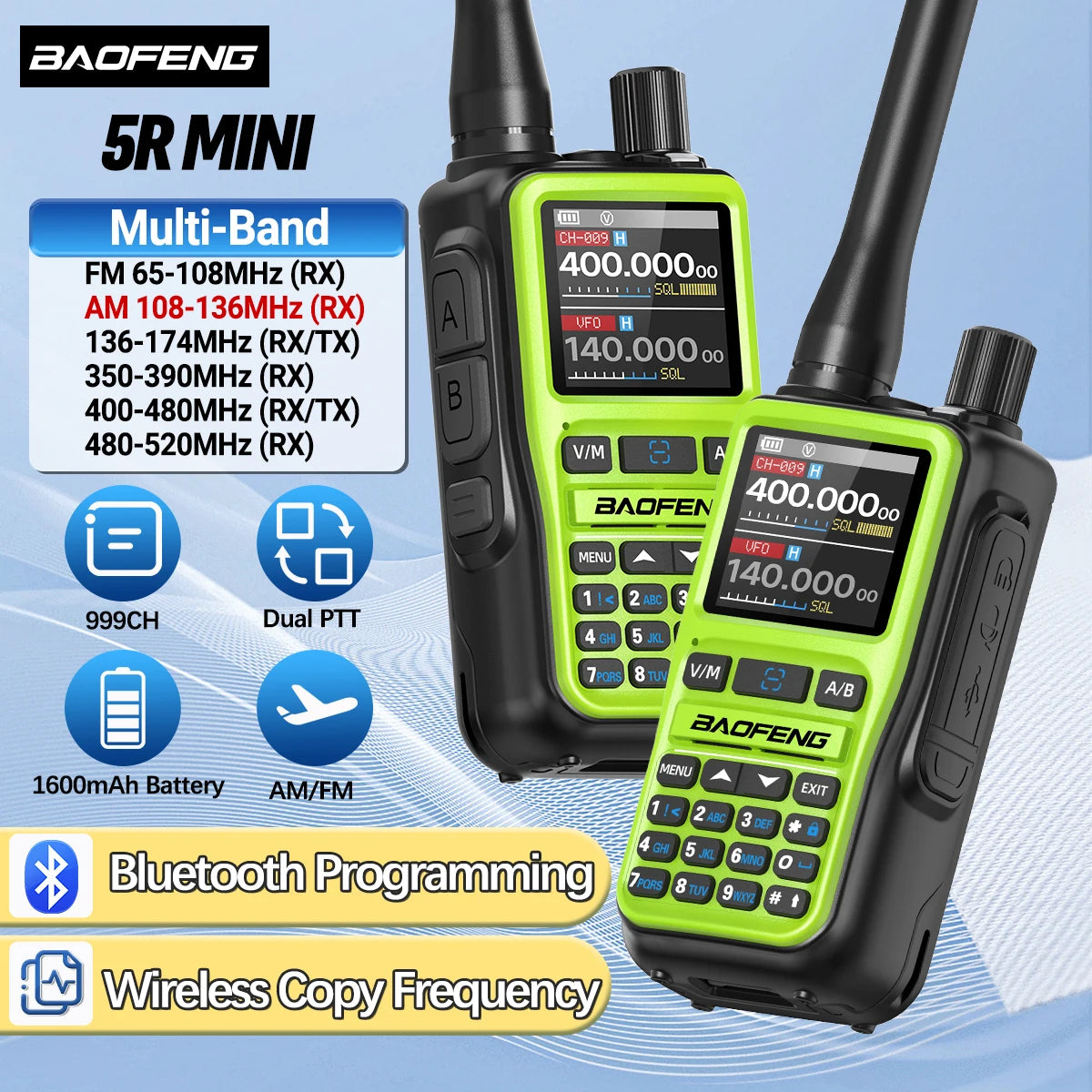 BAOFENG UV-5R Mini Walkie Talkie Multi Band｜Bluetooth Programming Wireless Copy Frequency｜999CH Portable Long Range Ham Radio