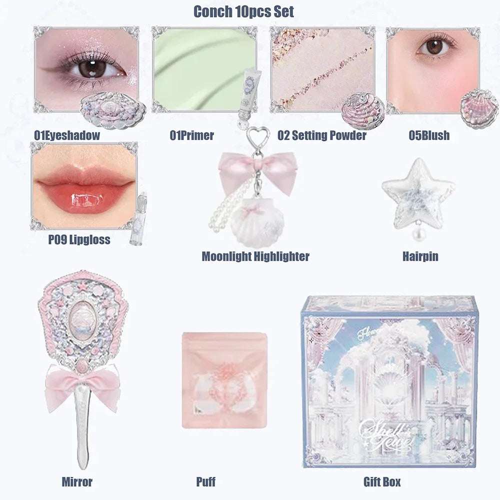 Flower Knows Make Up Sets Cosmetics Full Set Shells Pearl Eyeshadow Lip Gloss Blushes For Cheek Highlighter Gift Box Makeup Kit