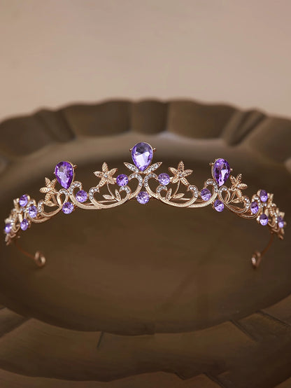 Golden Rose Gold Red Diamond Crown for Bridesmaid Headpiece Light Luxury Style Red Crystal Hairband. Wedding Dress, Formal Wear