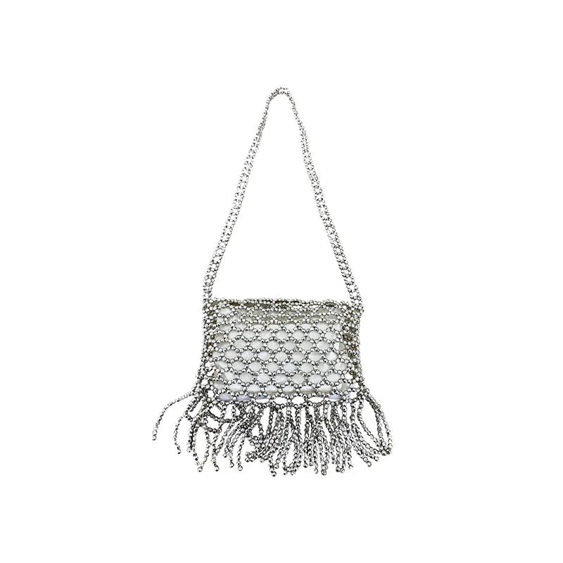 New European and American retro tassel handmade bead woven bag, niche, simple, versatile, single shoulder crossbody bag
