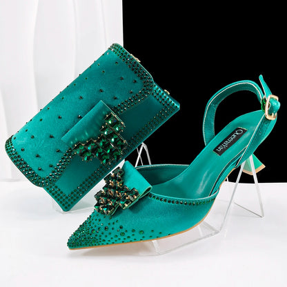 Doershow   New Arrival African Wedding Shoes and Bag Set WINE Color Italian Shoes with Matching Bags Nigerian lady party SK1-1