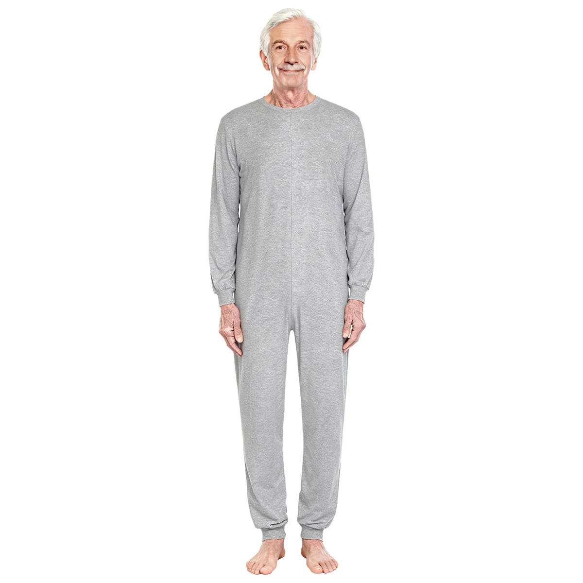 Adult Unisex Elderly Anti-Strip Adaptive Jumpsuit Solid Color Crew Neck Long Sleeve Back Zipper Rompers Special Needs Clothing