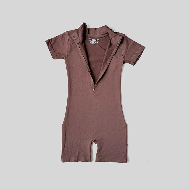 Summer Short Sleeve Zipper Jumpsuit Sports Wear Gym Fitness Sports Bodysuits Women Running Fashion Workout Clothes