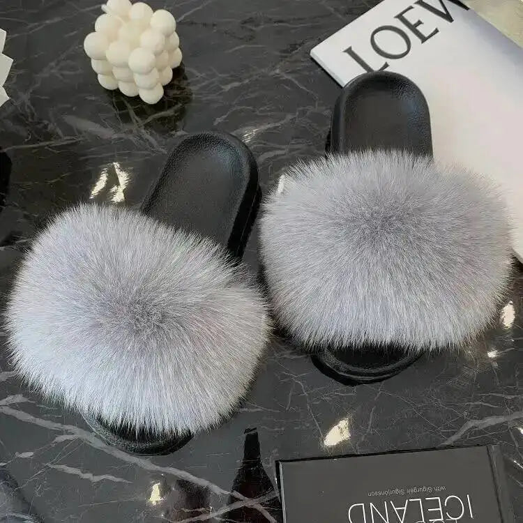 Women's Fluffy  Slides Fashion Plush fluffy Flat Sandals Casual Indoor Outdoor Beach Casual Slippers