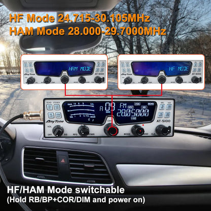 Anytone Walkie Talkie AT-5100 10m Amateur Mobile Radio SSB AM FM USB LSB CW PA 35W PEP NRC Noise Reduction HF CB Transceiver