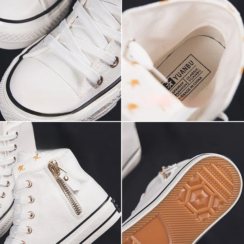High-top Canvas Shoes for Women Fashion Casual Mid-Top Flat Women's Sneakers Designer Side Zipper Woman's Shoes Zapatos De Mujer