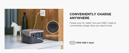 ECOFLOW Portable Power Station RIVER 2, 243Wh LiFePO4 Battery/ 1 Hour Fast Charging, 2 Up to 600W AC Outlets, Solar Generator