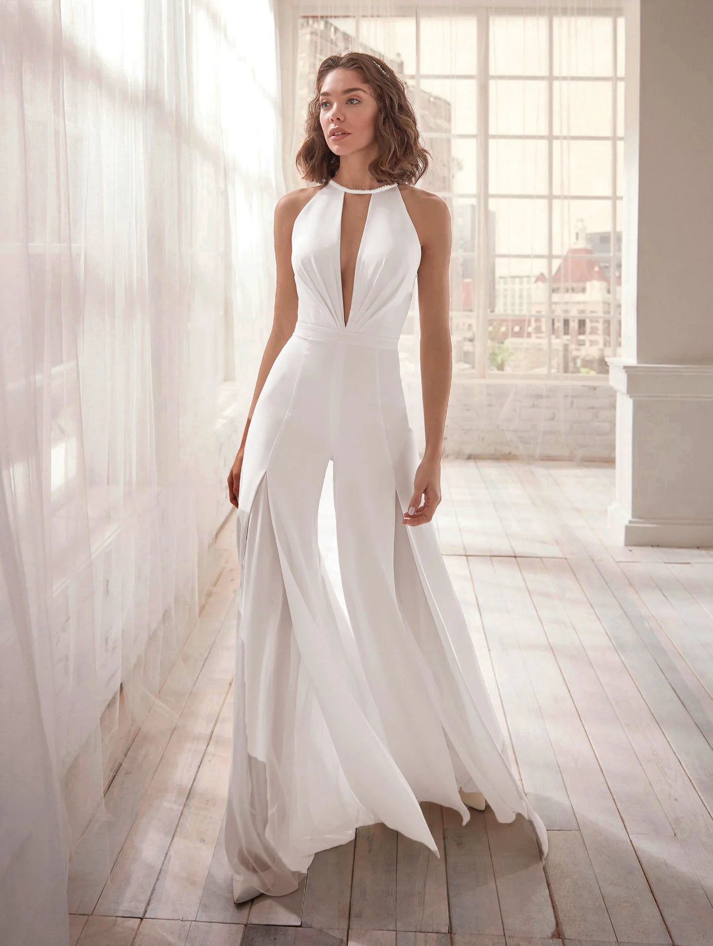 Solid Color Neckband Woman's Jumpsuit Summer Sexy Backless Deep V-neck Fashion Sleeveless Wide Leg Jumpsuits Ladies Streetwear