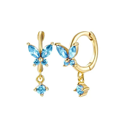 925 Sterling Silver Needle Light Blue Zircon Stud Earrings for Women Fashion Blue Enamel Pendant Earrings Luxury Jewelry Gifts