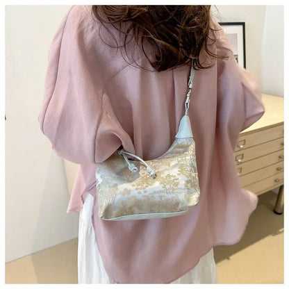 Fashion Luxury Women Embroidery Shoulder Bag Nylon Pearl Pendant Bucket Bag Versatile Handbag Retro Women Crossbody Bags сумка